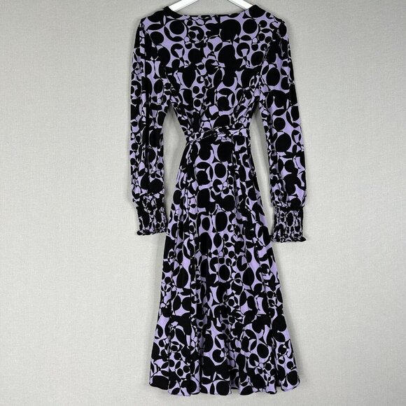 Rachel Parcell Womens Dress 8 Black Lavender Retro Jersey Wrap Abstract Work - Picture 9 of 12